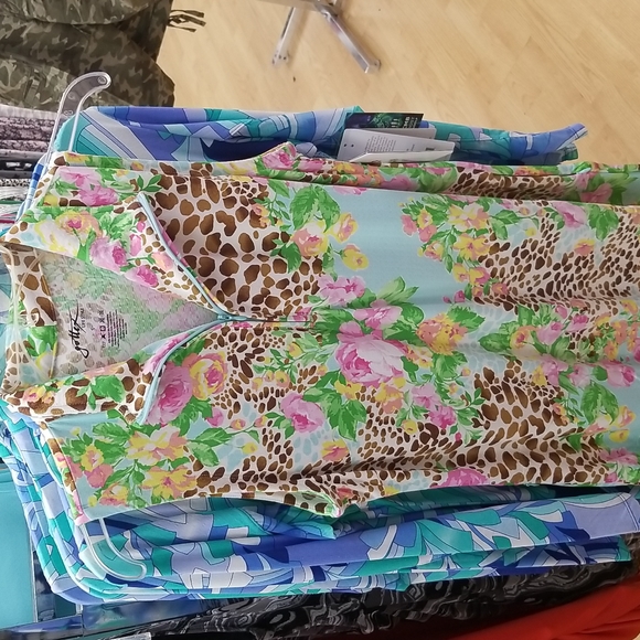 Gottex Lifestyle Dress Seafoam Jungle Rose UPF50+ Block UVA Mock Neck Sleeveles - Picture 2 of 7